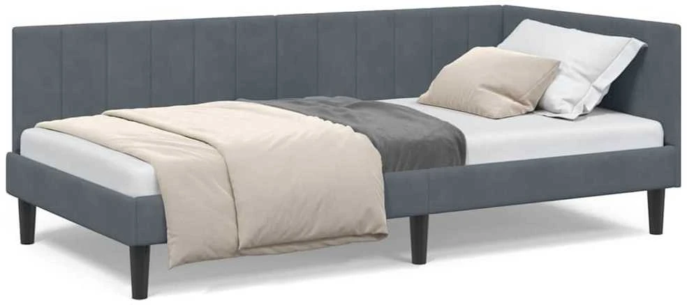 Lova Kampinė lovos konstrukcija Tamsiai pilka 90 cm x 190 cm Aksomas