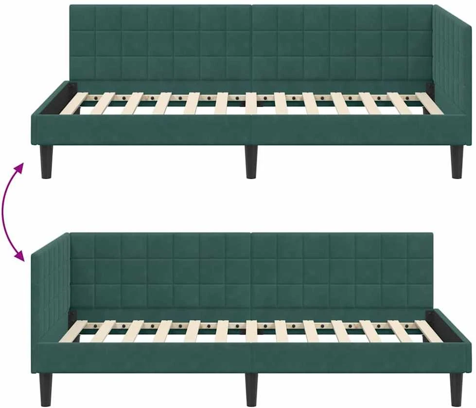Lova Kampinė lovos konstrukcija Tamsiai žalia 90 cm x 200 cm Aksomas