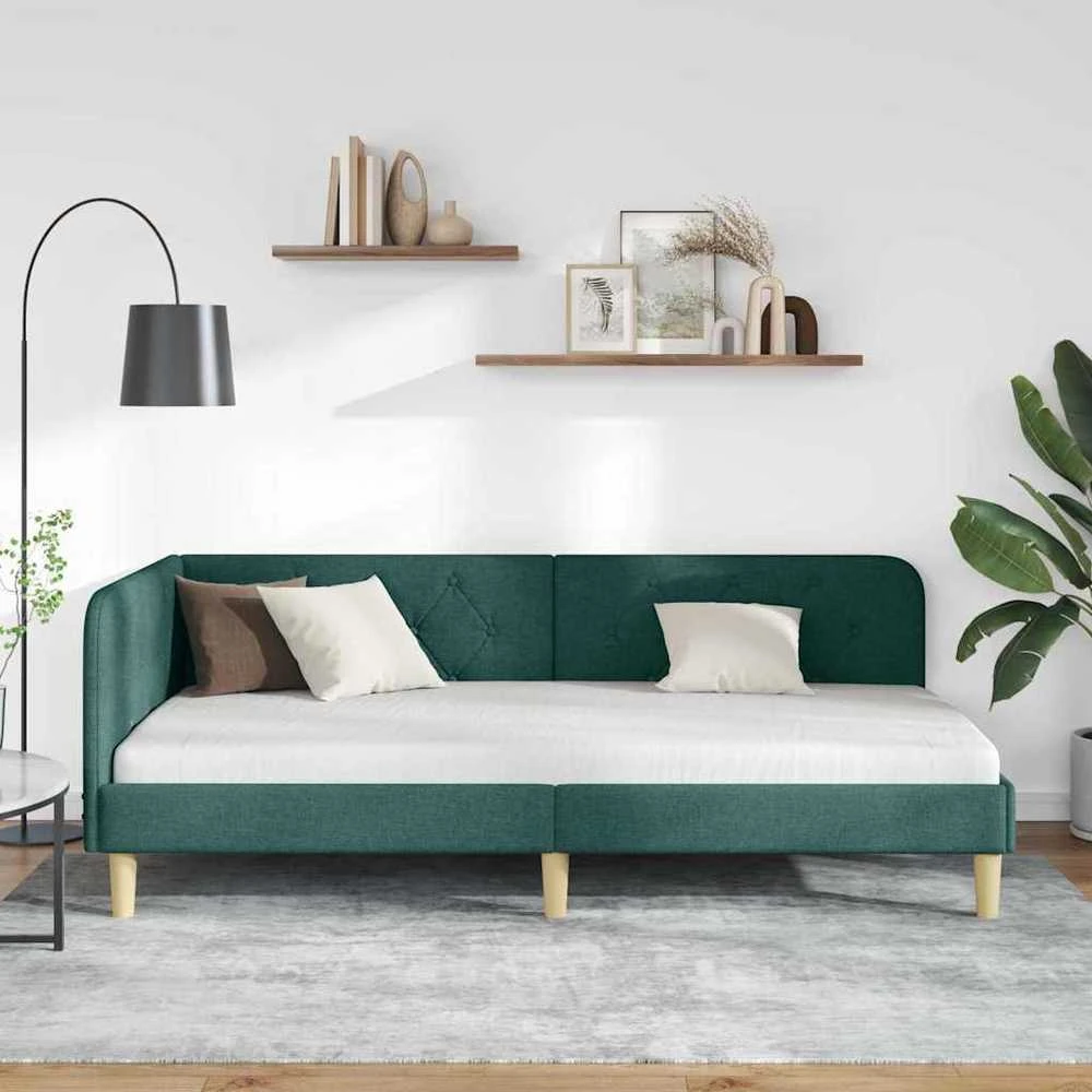 Lova Kampinė lovos konstrukcija Tamsiai žalia 90 x 200 cm audinys