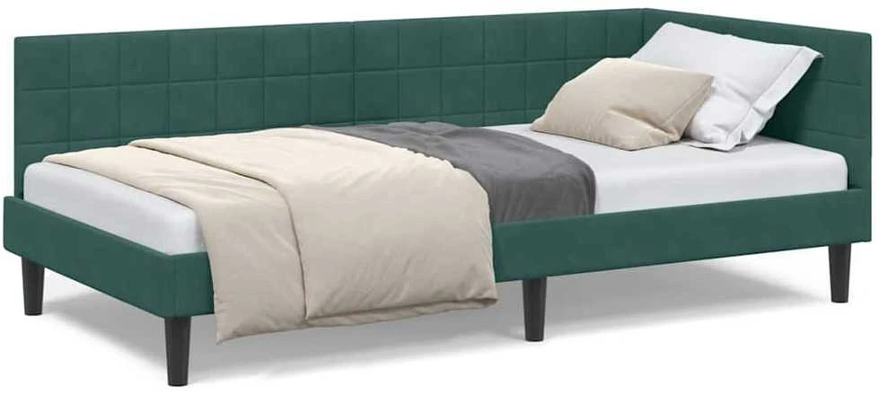 Lova Kampinė lovos konstrukcija Tamsiai žalia 90 cm x 200 cm Aksomas
