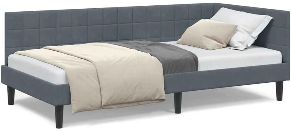 Lova Kampinė lovos konstrukcija Tamsiai pilka 90 cm x 200 cm Aksomas
