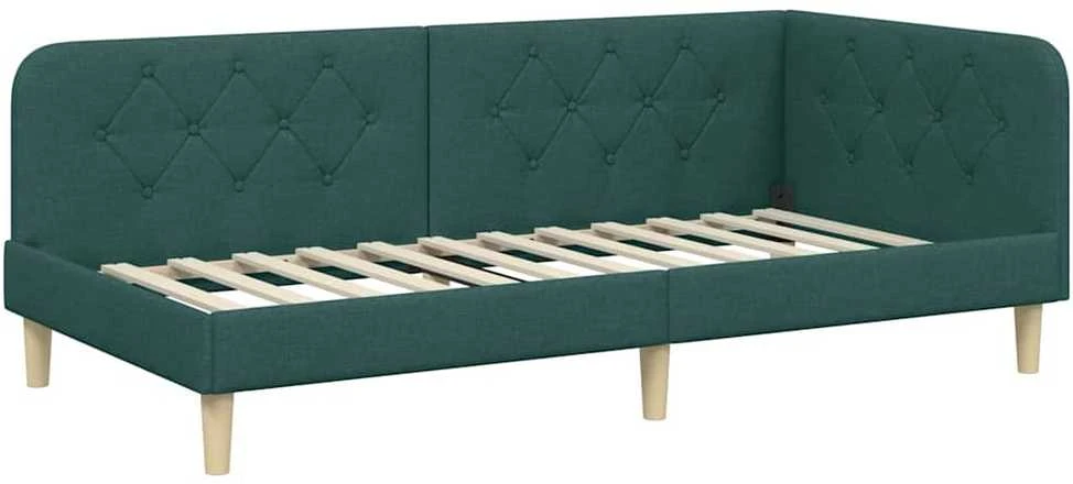 Lova Kampinė lovos konstrukcija Tamsiai žalia 100 x 200 cm audinys