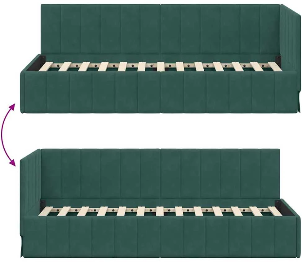 Lova Kampinė lovos konstrukcija Tamsiai žalia 80 cm x 200 cm Aksomas