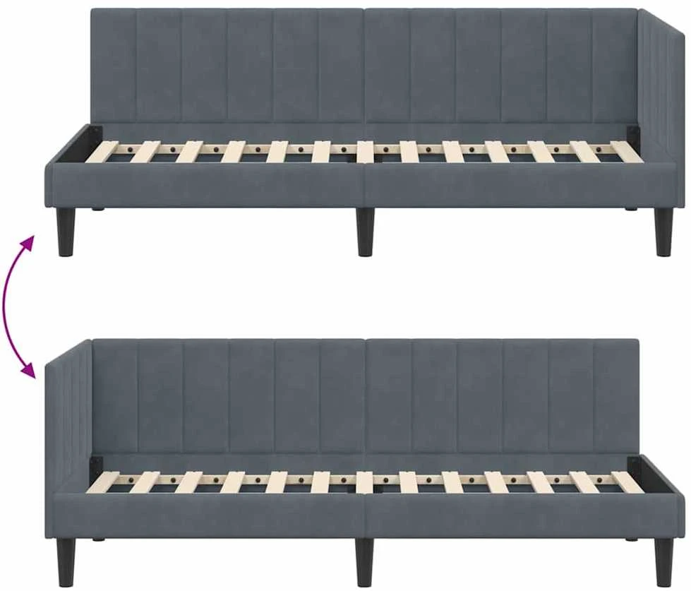 Lova Kampinė lovos konstrukcija Tamsiai pilka 80 cm x 200 cm Aksomas
