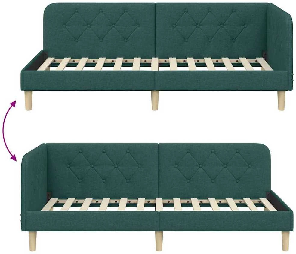 Lova Kampinė lovos konstrukcija Tamsiai žalia 90 x 200 cm audinys