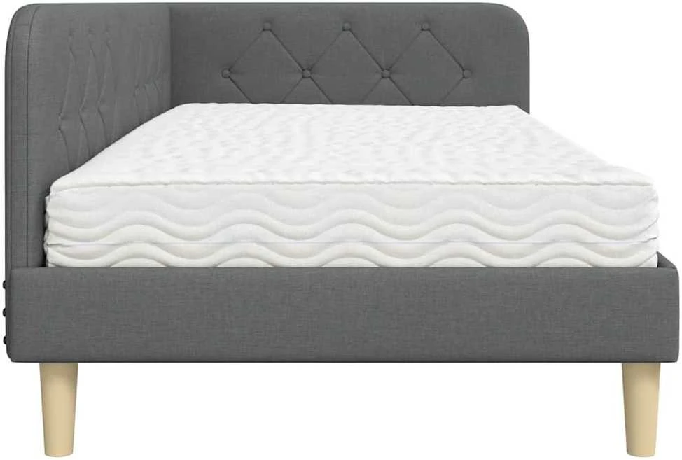 Lova Kampinė lovos konstrukcija Tamsiai pilka 90 x 200 cm audinys