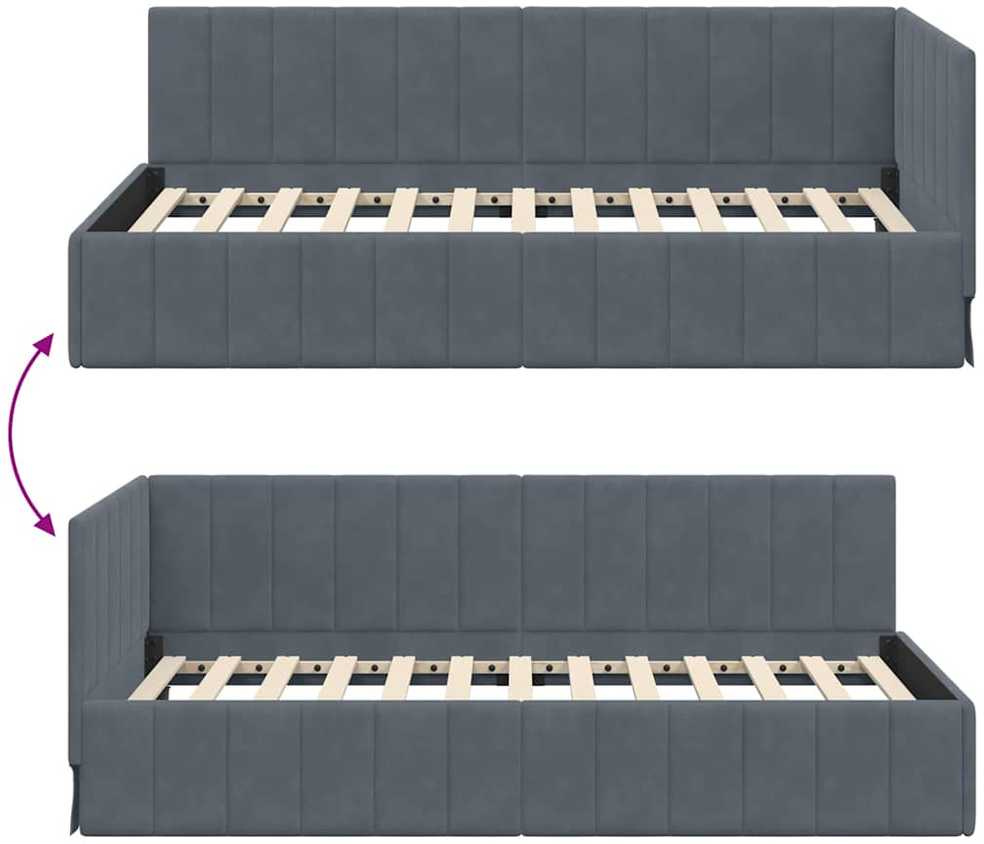 Lova Kampinė lovos konstrukcija Tamsiai pilka 90 cm x 200 cm Aksomas