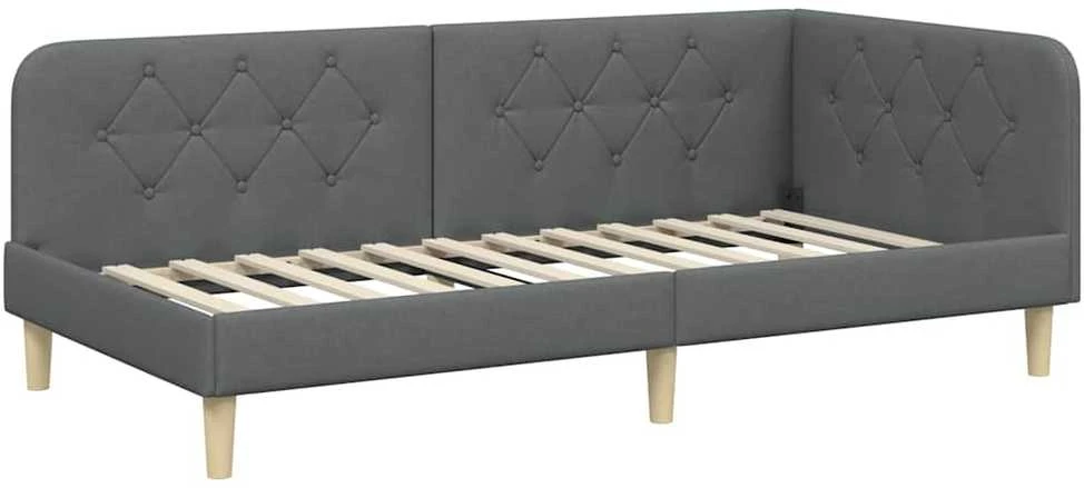 Lova Kampinė lovos konstrukcija Tamsiai pilka 90 x 200 cm audinys