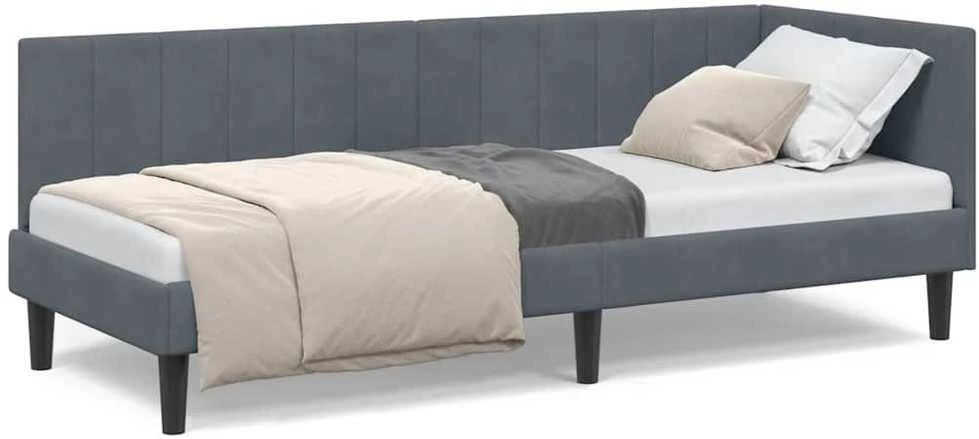 Lova Kampinė lovos konstrukcija Tamsiai pilka 80 cm x 200 cm Aksomas