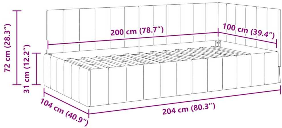 Lova Kampinė lovos konstrukcija Tamsiai žalia 100 cm x 200 cm