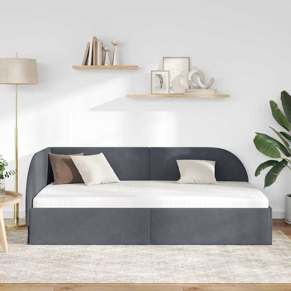 Lova Kampinė lovos konstrukcija Tamsiai pilka 90 cm x 200 cm Aksomas