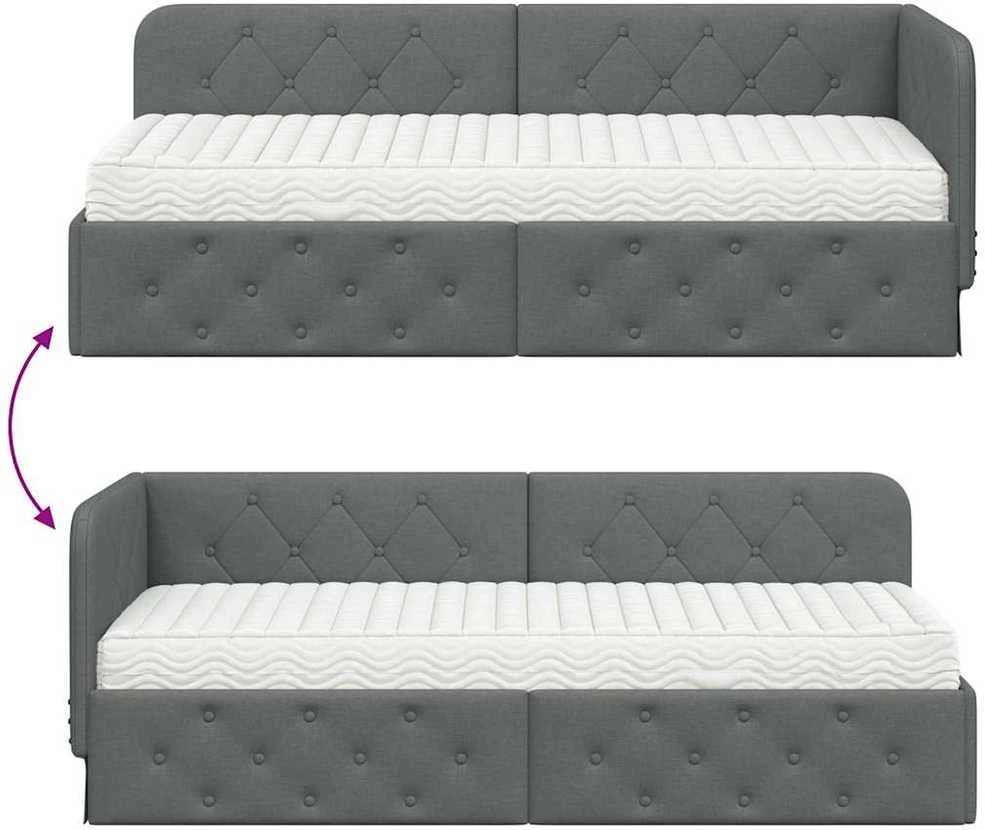 Lova Kampinė lovos konstrukcija Tamsiai pilka 80 x 200 cm audinys