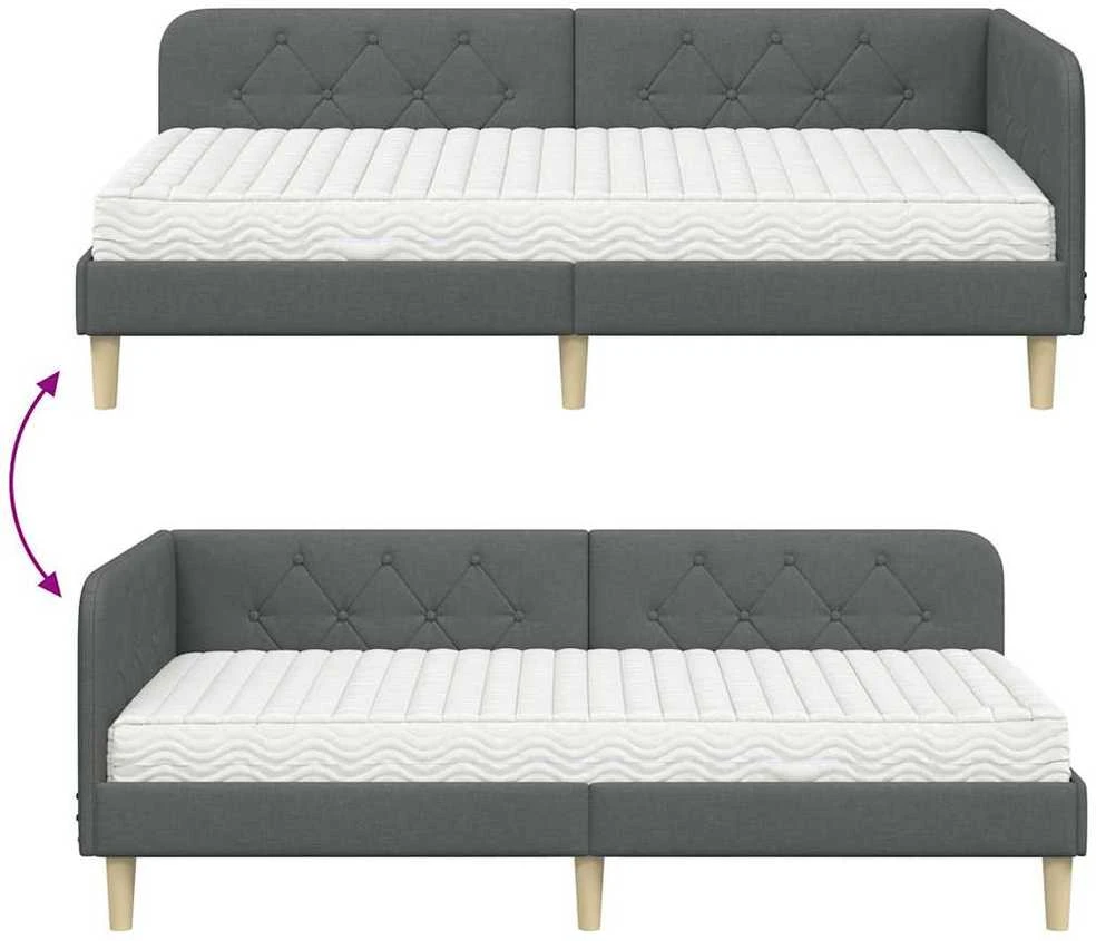 Lova Kampinė lovos konstrukcija Tamsiai pilka 100 x 200 cm audinys