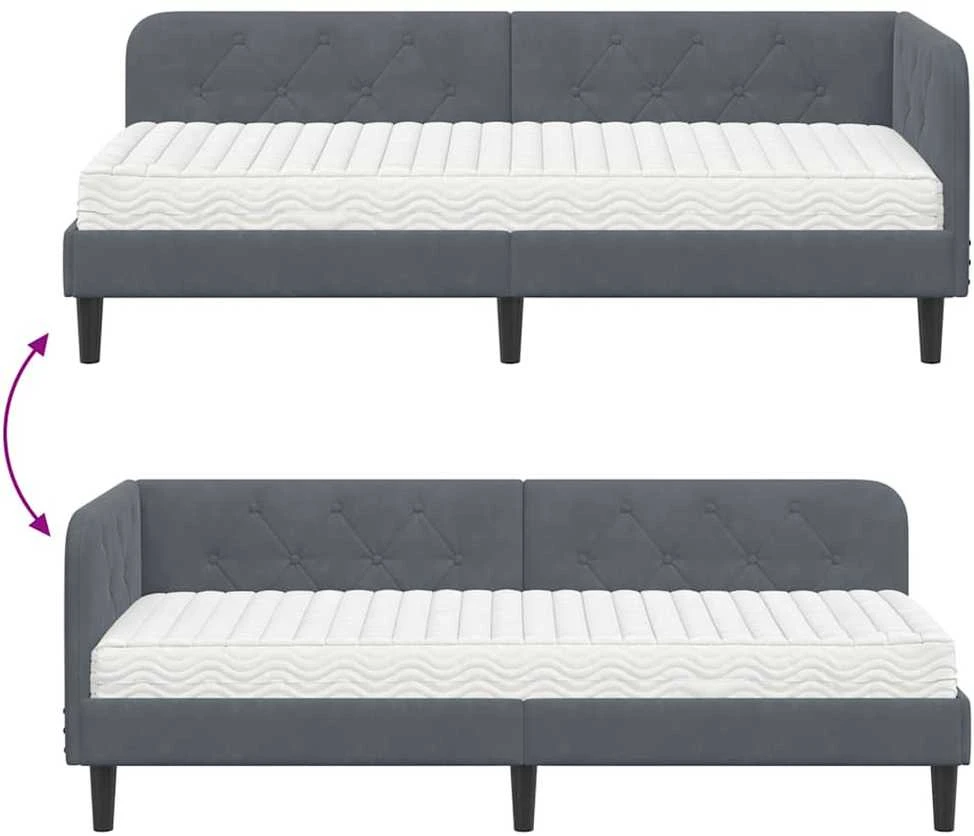 Lova Kampinė lovos konstrukcija Tamsiai pilka 80 x 200 cm Aksomas