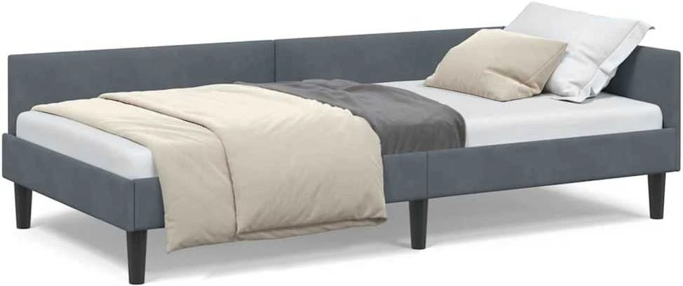 Lova Kampinė lovos konstrukcija Tamsiai pilka 90 cm x 200 cm Aksomas