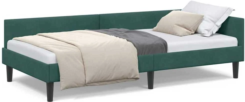 Lova Kampinė lovos konstrukcija Tamsiai žalia 90 cm x 200 cm Aksomas