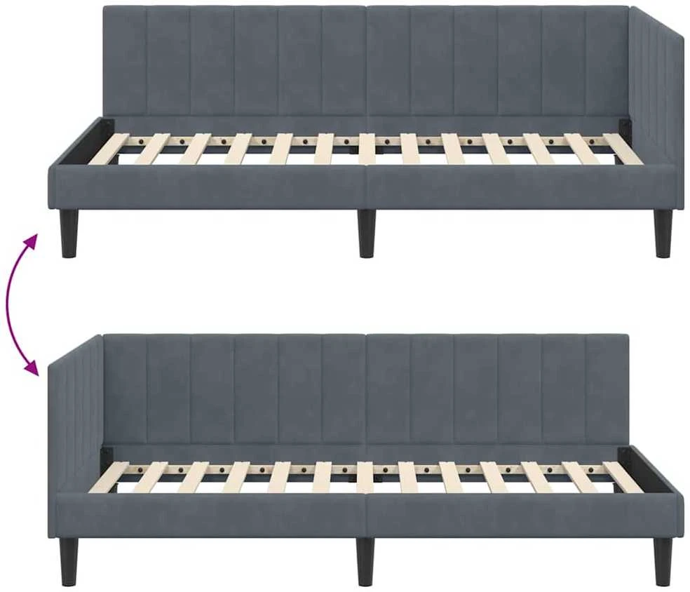 Lova Kampinė lovos konstrukcija Tamsiai pilka 90 cm x 190 cm Aksomas
