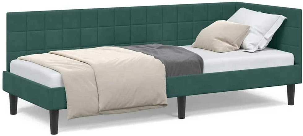 Lova Kampinė lovos konstrukcija Tamsiai žalia 80 cm x 200 cm Aksomas