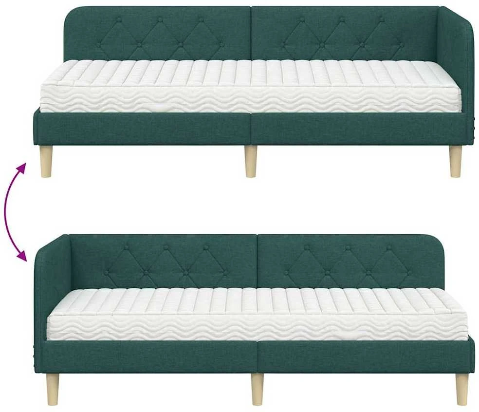 Lova Kampinė lovos konstrukcija Tamsiai žalia 80 x 200 cm audinys