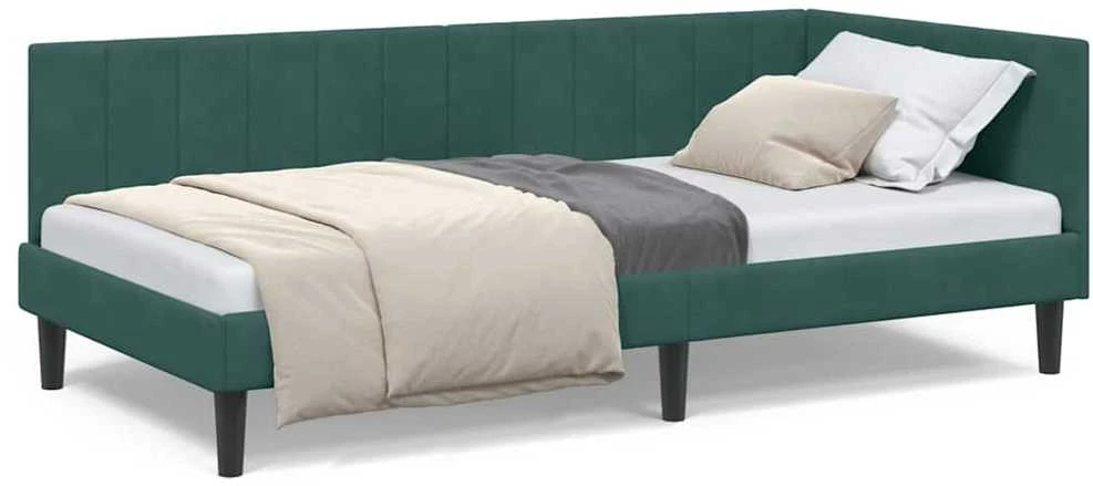 Lova Kampinė lovos konstrukcija Tamsiai žalia 90 cm x 200 cm Aksomas