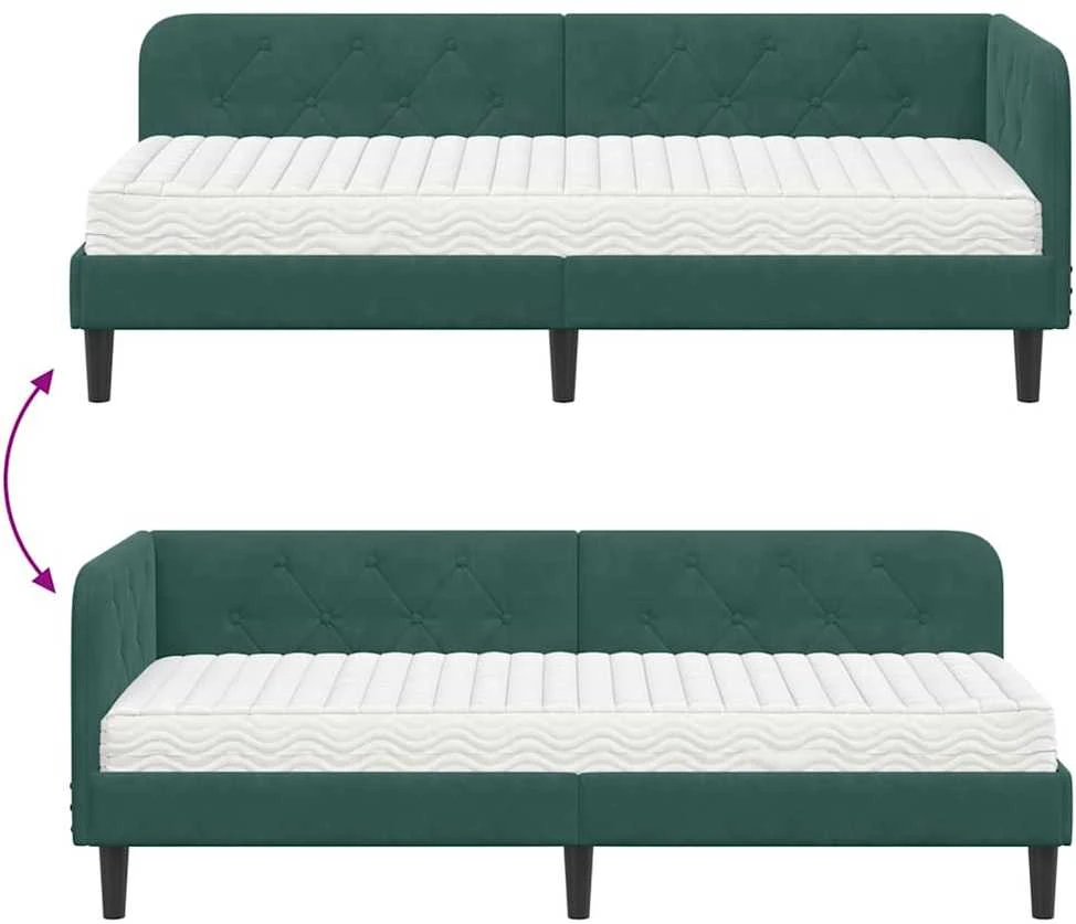 Lova Kampinė lovos konstrukcija Tamsiai žalia 80 x 200 cm Aksomas