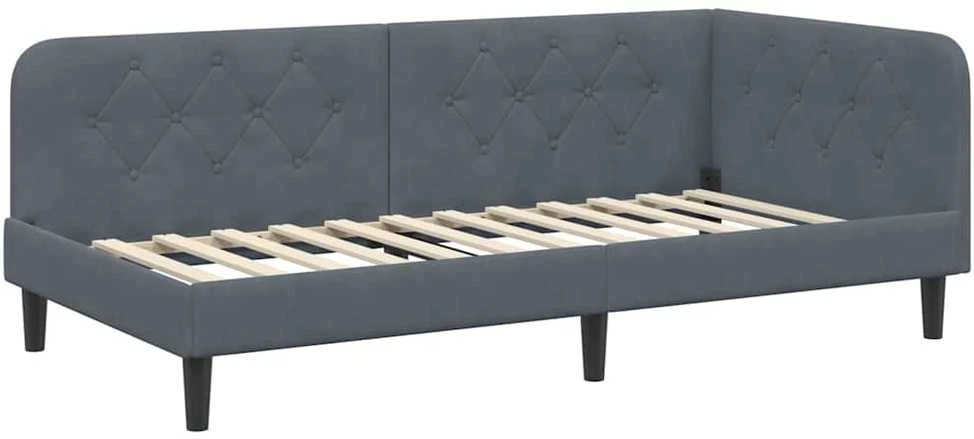 Lova Kampinė lovos konstrukcija Tamsiai pilka 90 x 190 cm Aksomas