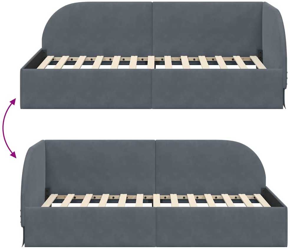 Lova Kampinė lovos konstrukcija Tamsiai pilka 90 cm x 200 cm Aksomas