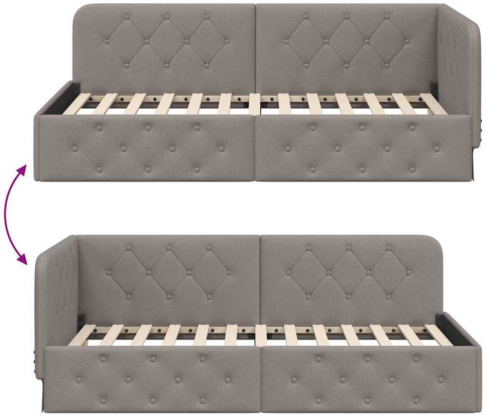 Lova Kampinė lovos konstrukcija Taupe 90 x 200 cm audinys