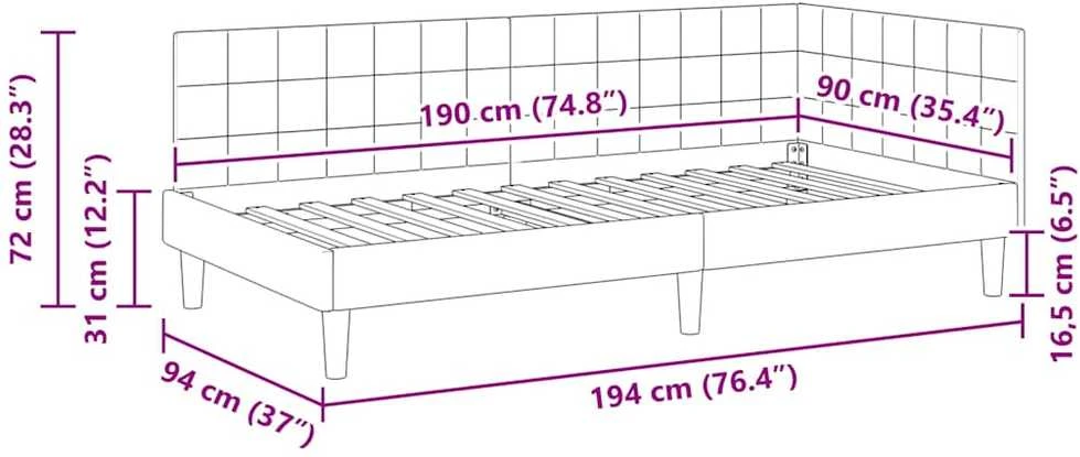 Lova Kampinė lovos konstrukcija Turkio 90 cm x 190 cm Aksomas