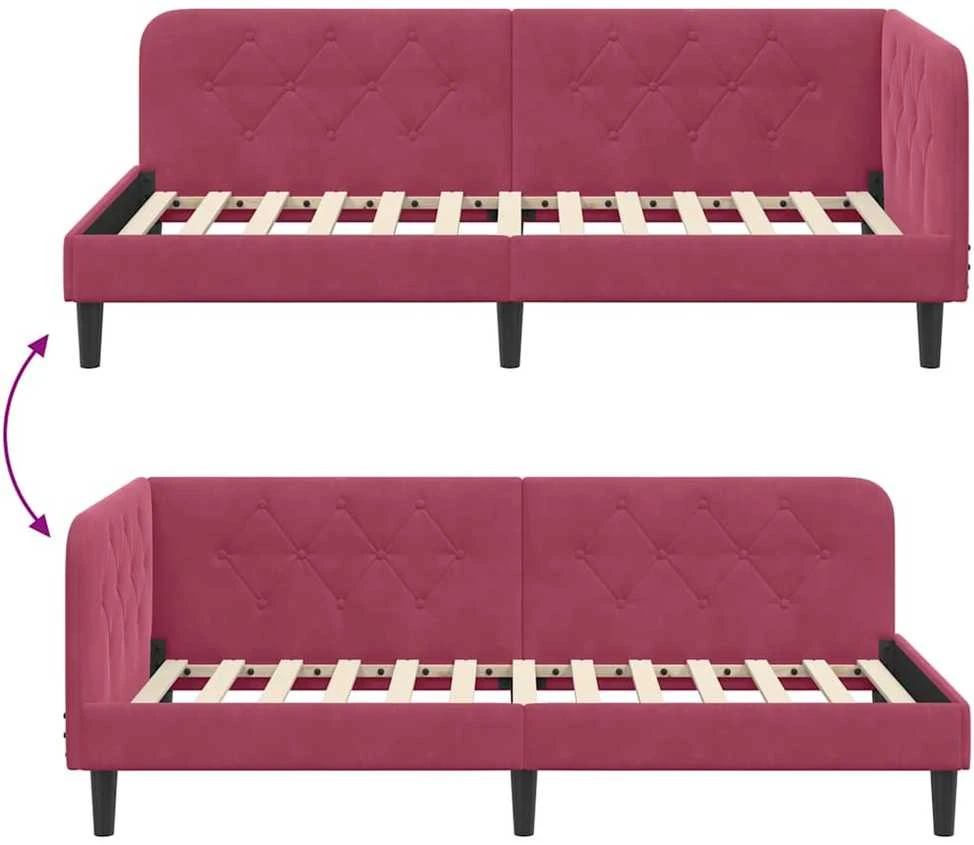 Lova Kampinė lovos konstrukcija Vyno raudona 90 x 190 cm Aksomas