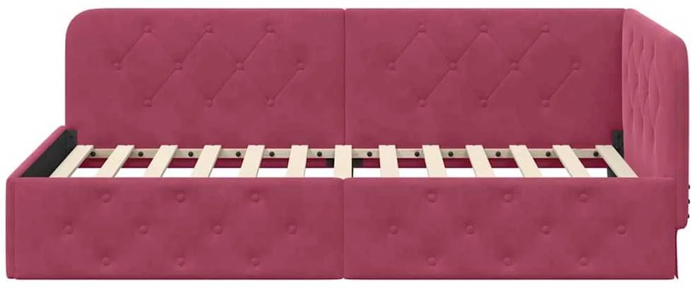 Lova Kampinė lovos konstrukcija Vyno raudona 100 x 200 cm Aksomas