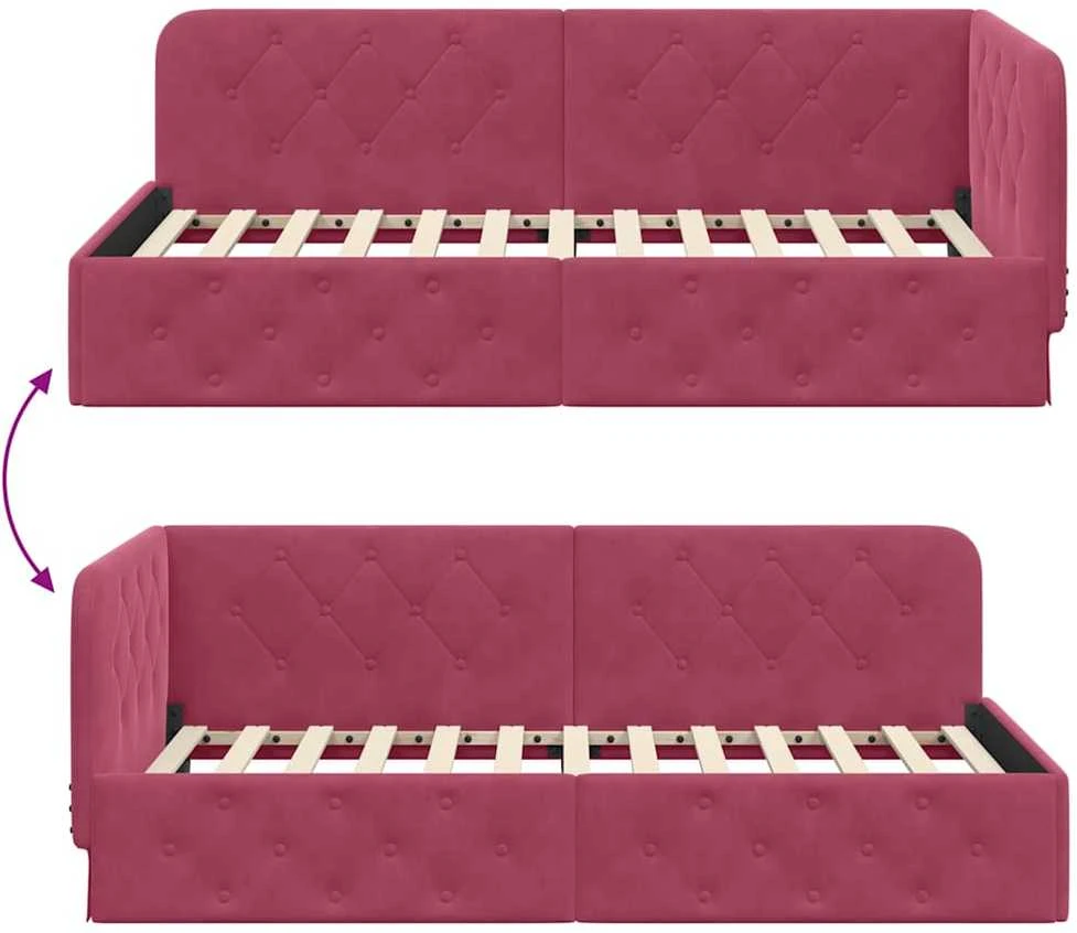 Lova Kampinė lovos konstrukcija Vyno raudona 90 x 200 cm Aksomas