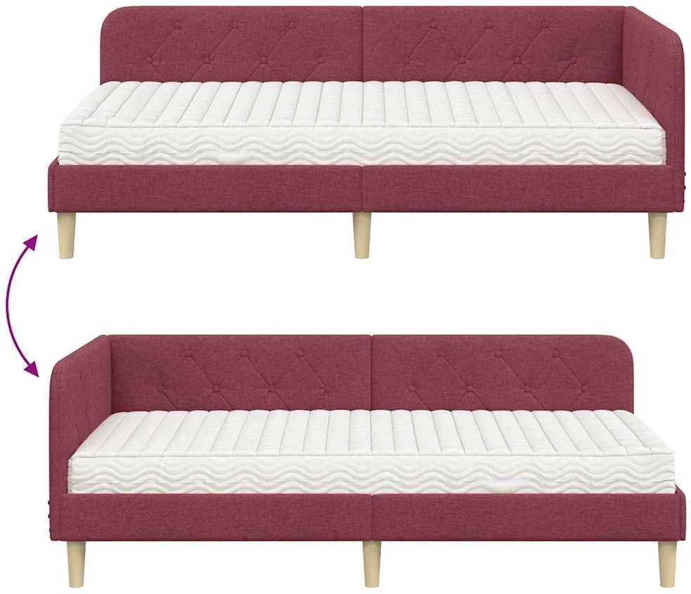 Lova Kampinė lovos konstrukcija Vyno raudona 100 x 200 cm audinys