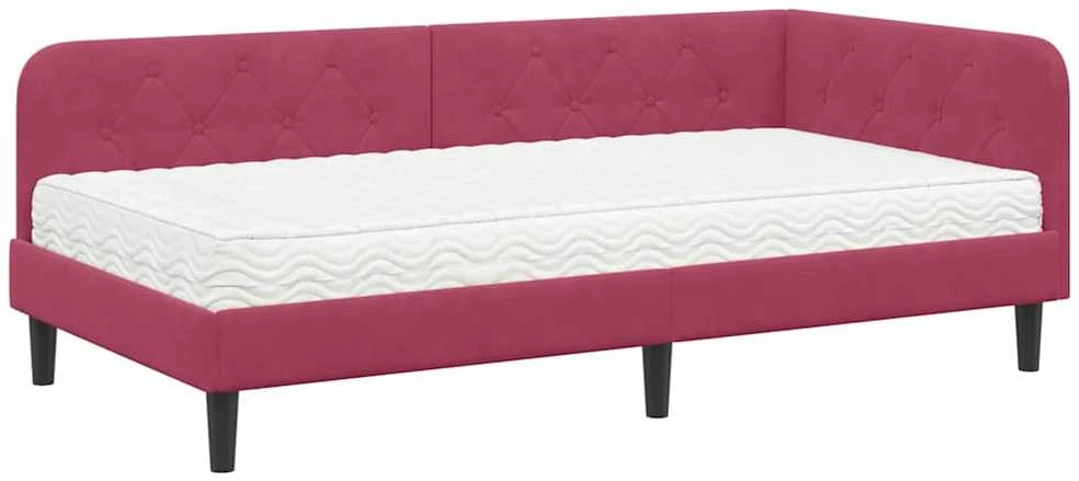 Lova Kampinė lovos konstrukcija Vyno raudona 90 x 190 cm Aksomas