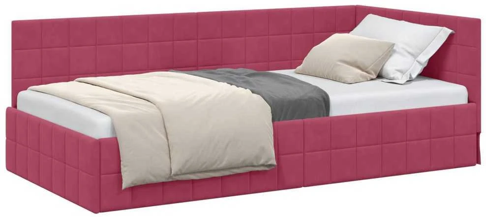 Lova Kampinė lovos konstrukcija Vyno raudona 100 cm x 200 cm Aksomas