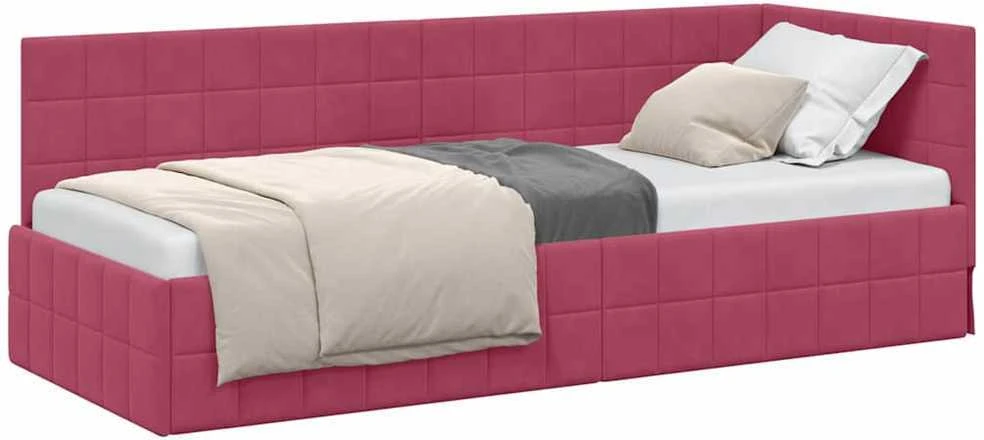Lova Kampinė lovos konstrukcija Vyno raudona 80 cm x 200 cm Aksomas