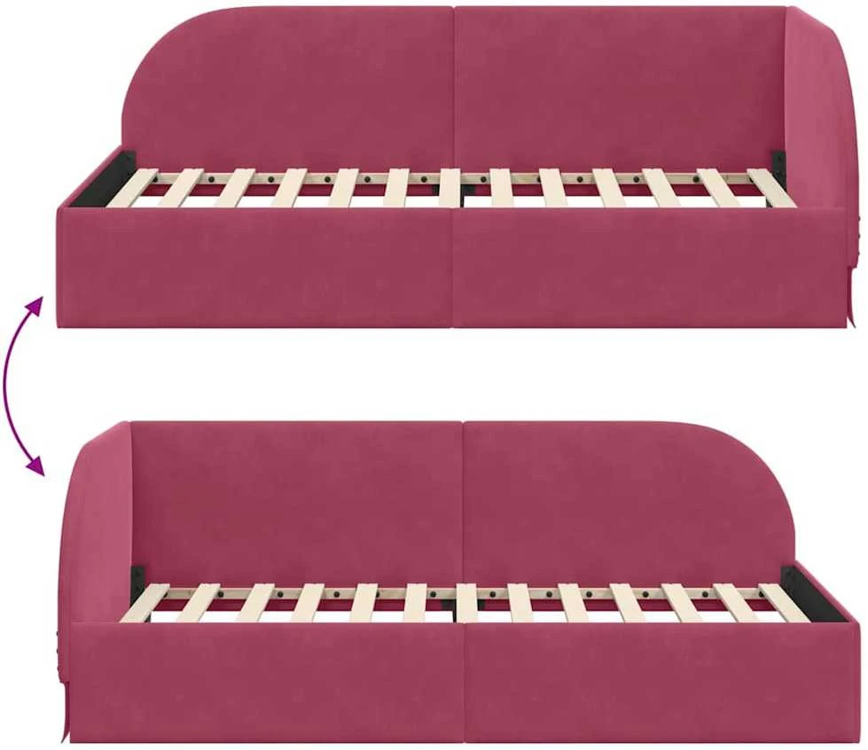Lova Kampinė lovos konstrukcija Vyno raudona 90 cm x 190 cm Aksomas