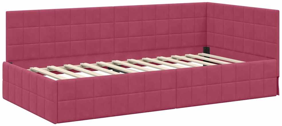 Lova Kampinė lovos konstrukcija Vyno raudona 90 cm x 200 cm Aksomas