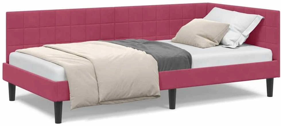 Lova Kampinė lovos konstrukcija Vyno raudona 90 cm x 200 cm Aksomas
