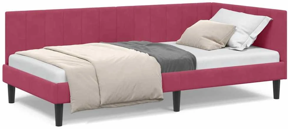 Lova Kampinė lovos konstrukcija Vyno raudona 90 cm x 190 cm Aksomas