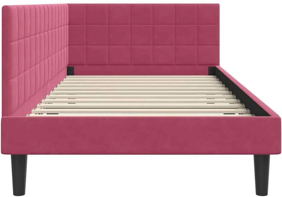 Lova Kampinė lovos konstrukcija Vyno raudona 90 cm x 190 cm Aksomas
