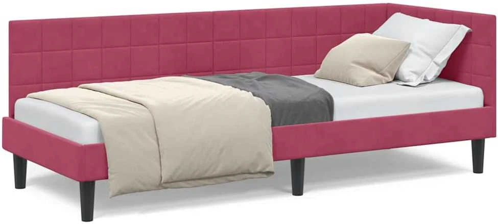 Lova Kampinė lovos konstrukcija Vyno raudona 80 cm x 200 cm Aksomas