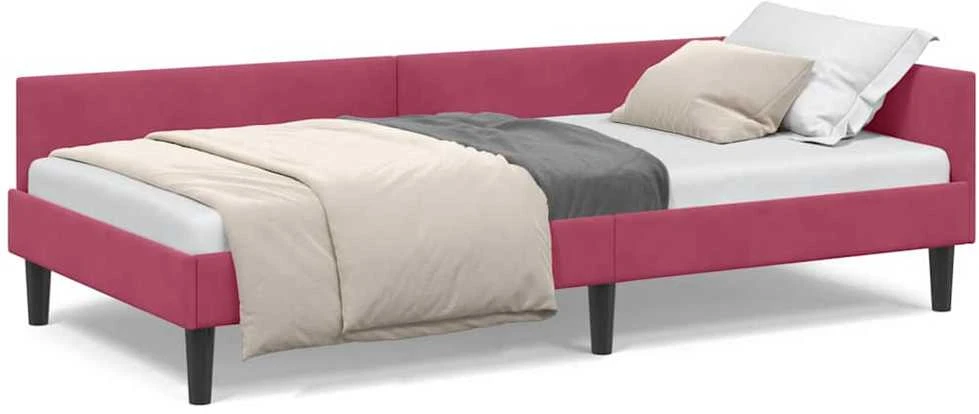 Lova Kampinė lovos konstrukcija Vyno raudona 90 cm x 190 cm Aksomas