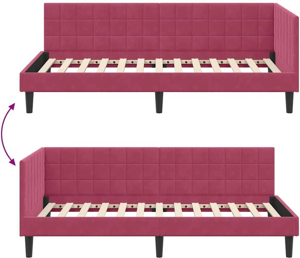 Lova Kampinė lovos konstrukcija Vyno raudona 90 cm x 200 cm Aksomas
