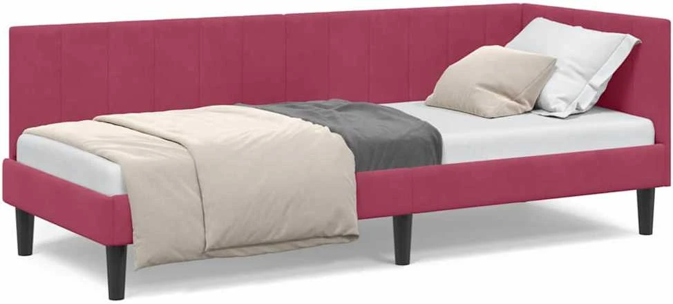 Lova Kampinė lovos konstrukcija Vyno raudona 80 cm x 200 cm Aksomas