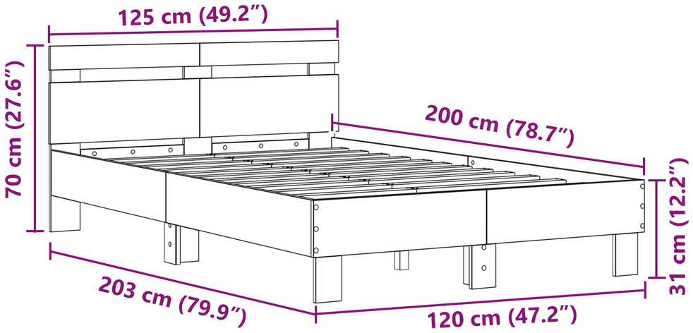 Lova Lovos rėmas Juodas ąžuolas 120 x 200 cm Apdirbta mediena