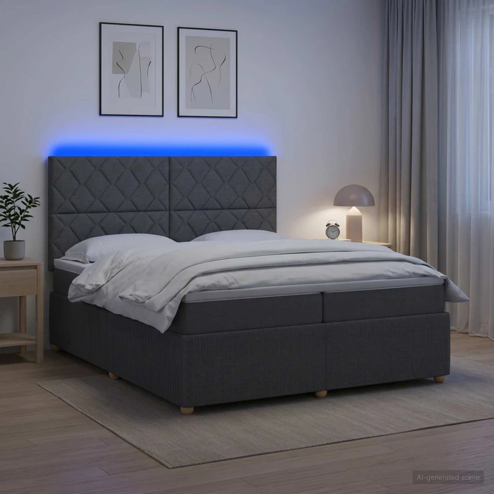 Lova LED lovos čiužinys su LED apšvietimu Tamsiai pilka 200 x 200 cm