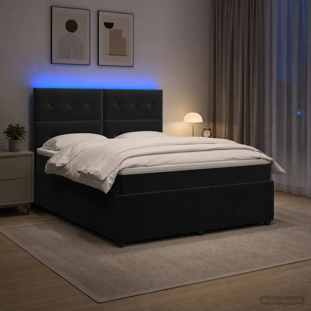 Lova LED lovos čiužinys su LED apšvietimu Juoda 180 x 200 cm Aksomas