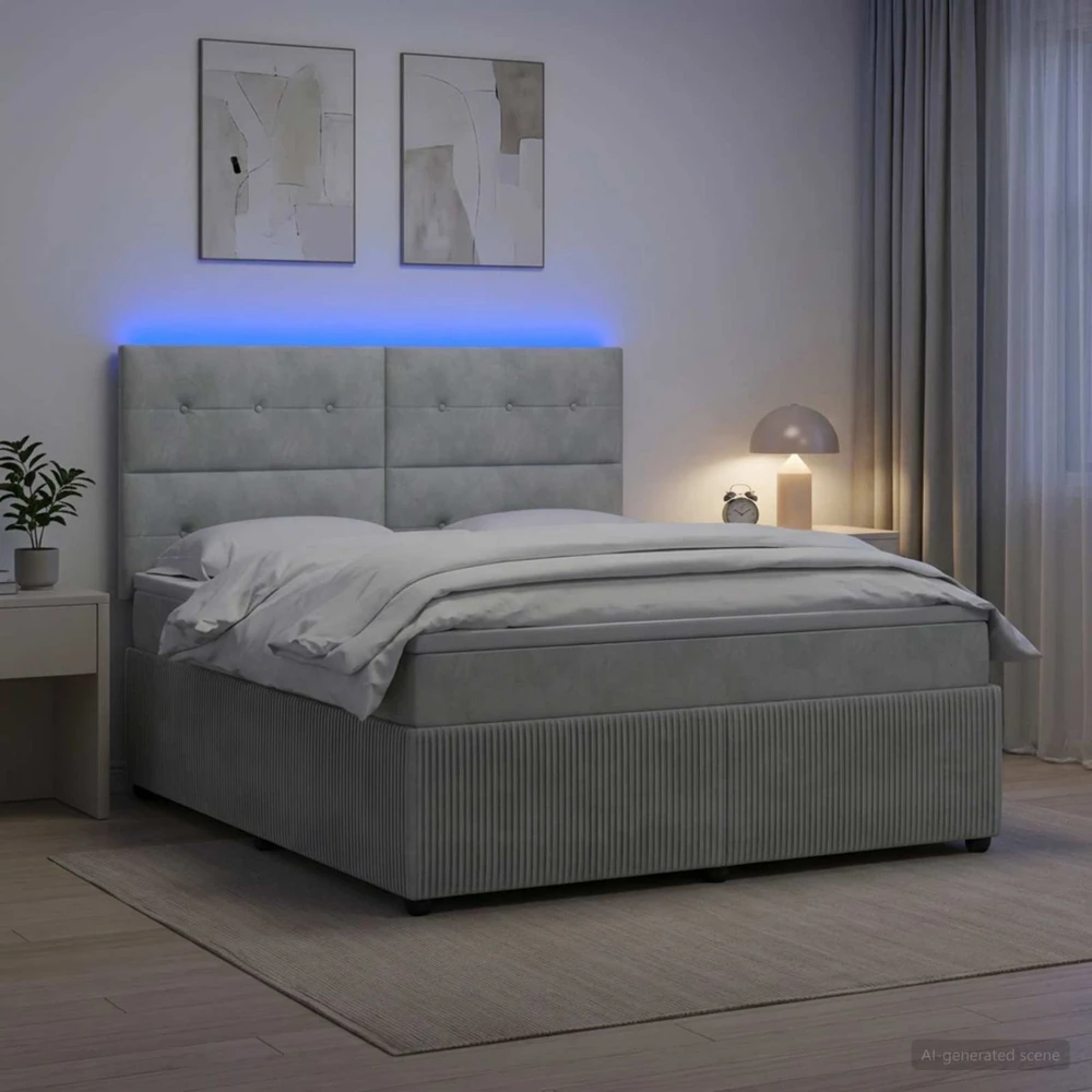 Lova LED lovos čiužinys su LED apšvietimu Šviesiai pilka Aksomas