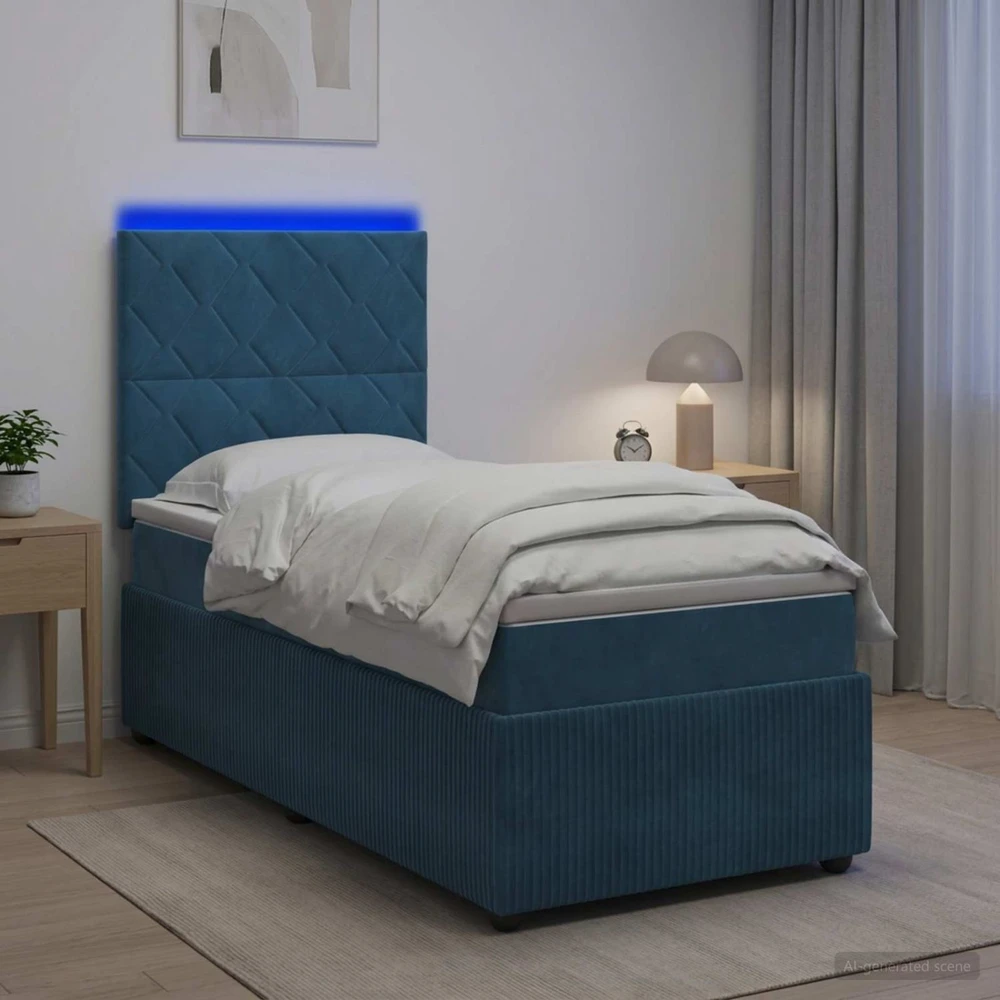 Lova LED lovos čiužinys su LED apšvietimu Mėlyna 80 x 200 cm Aksomas